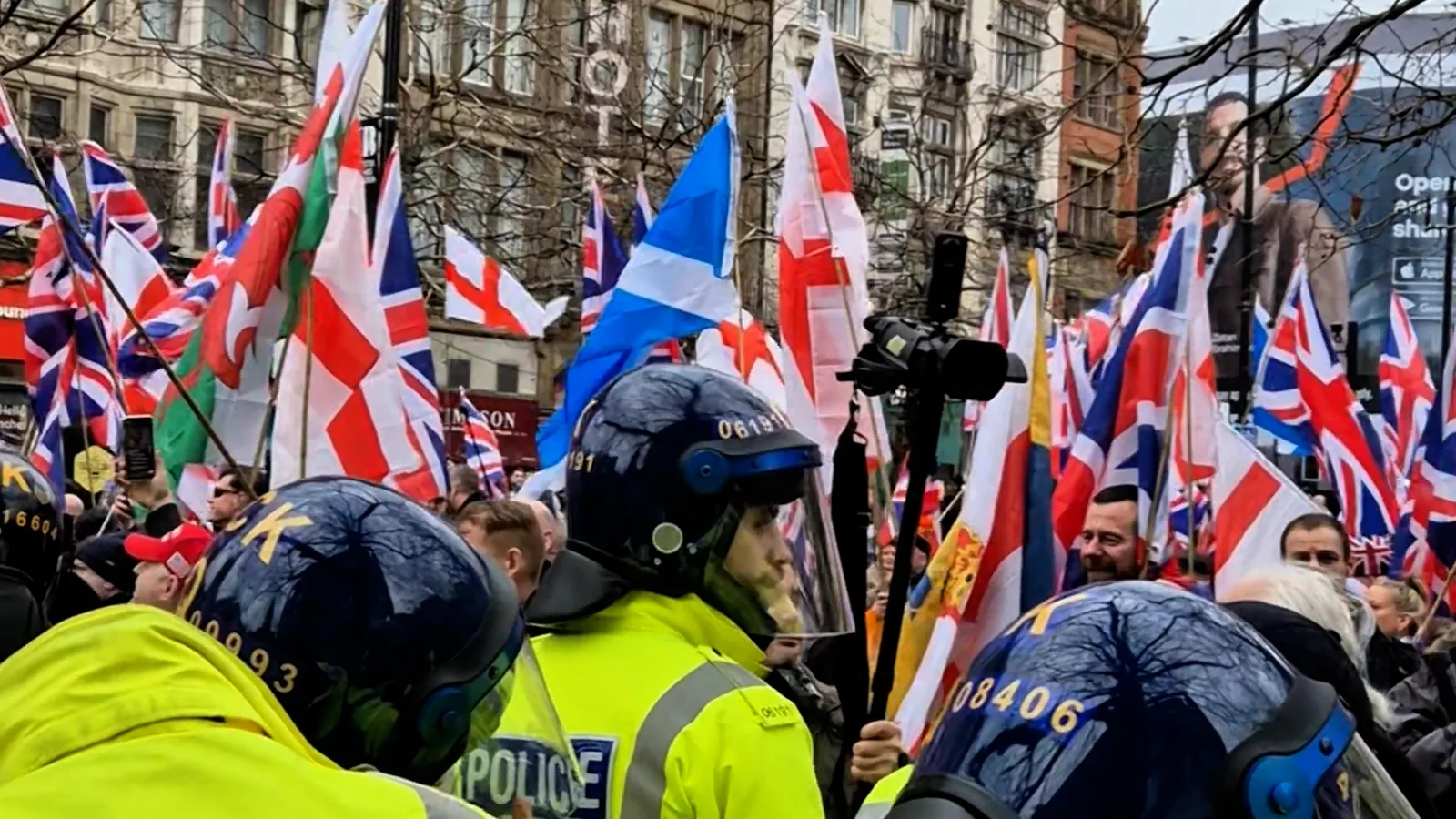 Far-right and Anti-Islam Protesters March in Manchester Amid Counterprotests